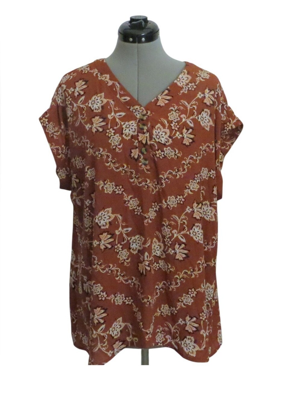 Maurices Women's Plus Floral Print Short Sleeve Blouse Rust Terracotta Size 1